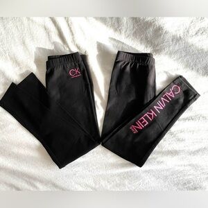 Calvin Klein Black Leggings with Vibrant Pink Logo, Size 7/8 Girls (2 Pairs)